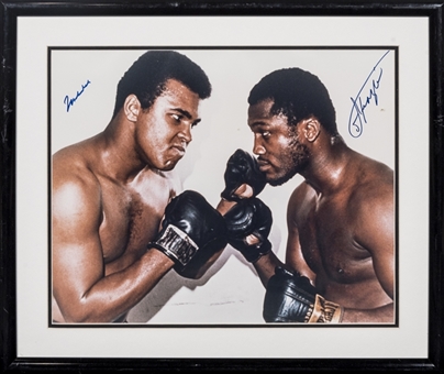 Muhammad Ali and Joe Frazier Dual Signed Photograph In 25.5 x 21.5 Framed Display (Beckett)